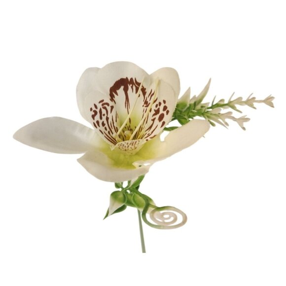 White Orchid Artificial Flowers with Greenery 6 Stem Bundle Faux Silk Wedding Fl - Picture 11 of 16